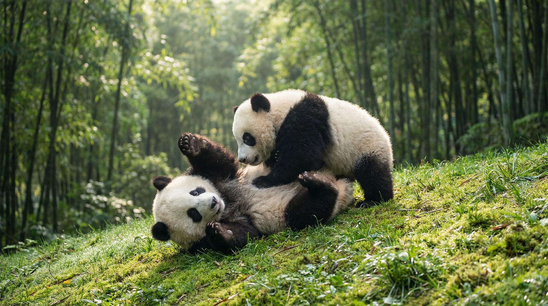 户外露出熊猫嬉戏视频